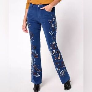 Driftwood "Wyatt" deep navy embroidered corduroy NWT Paisley Pants